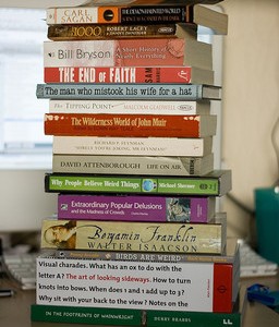 Stack of books to donate