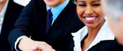 Freelance writer networking in-person with potential business clients.