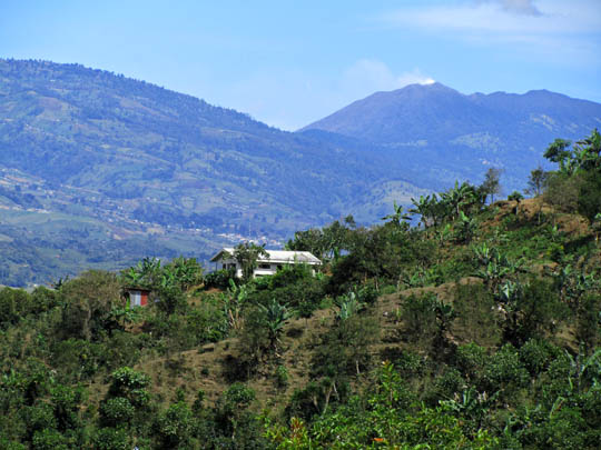 Irazu volcano eruption, viewed from above Orosi