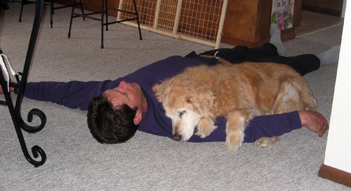 John and Molly snoozing together. Note: this is NOT the best way to take a power nap!