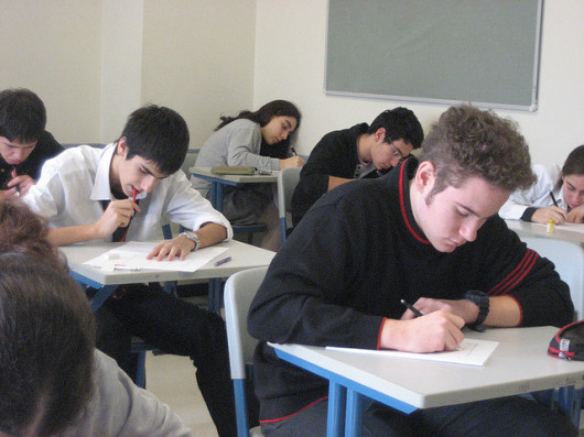 College students taking a test.