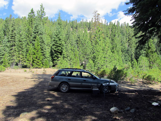 My writer's retreat campsite, complete with folding table and laptop.