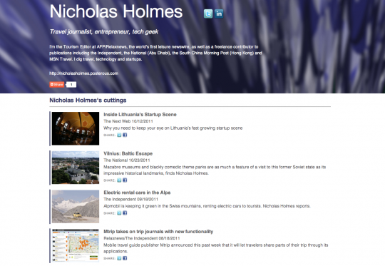 Journalist Nicholas Holmes profile on Cuttings.me.